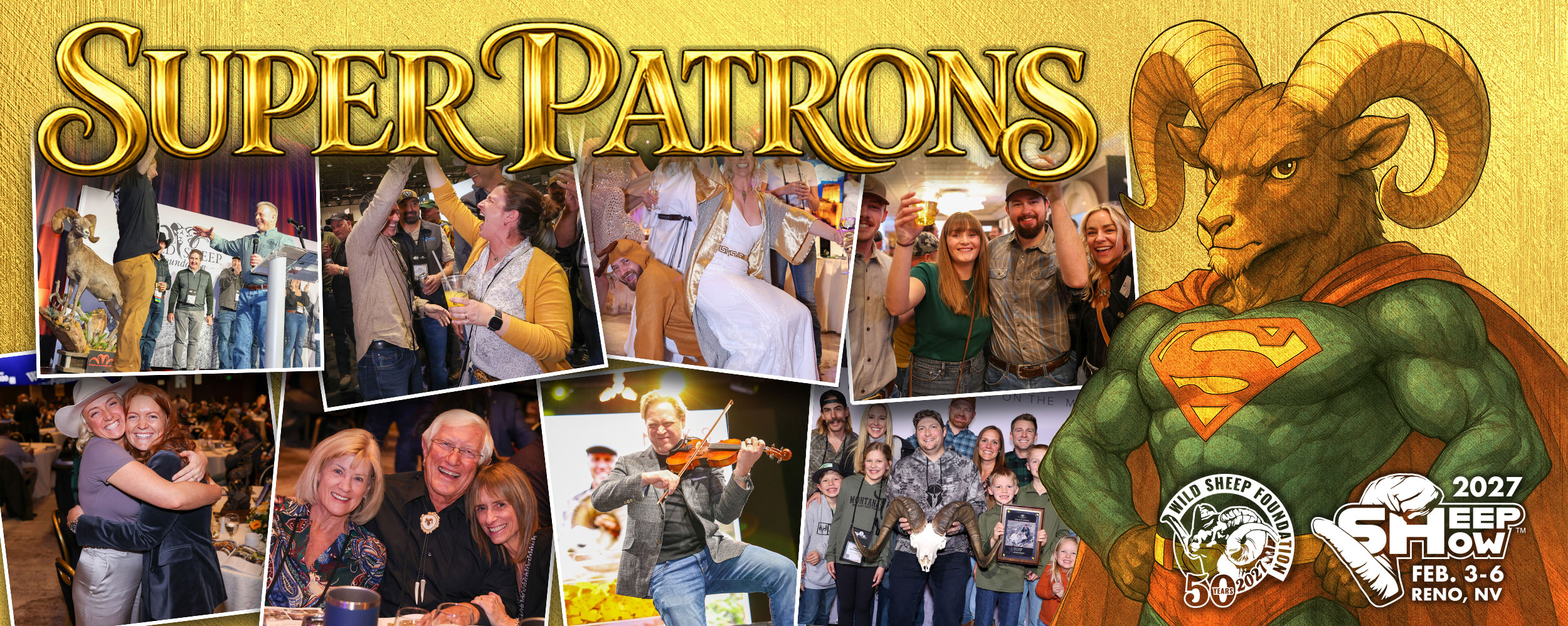 Photo collage from Sheep Show with the Super Patrons Logo